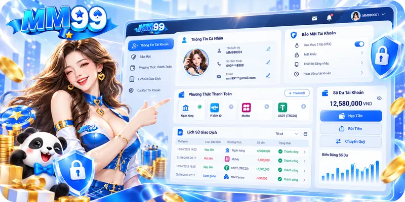Giao diện quản lý thông tin tài khoản và giao dịch