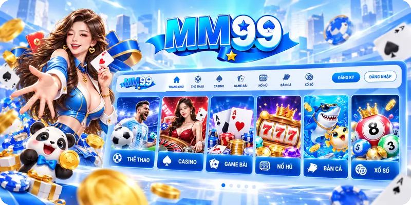 Giao diện MM99 với các danh mục giải trí trực tuyến